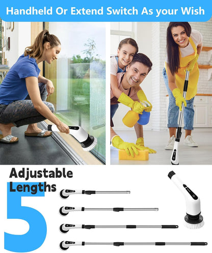 Electric Spin Scrubber Cleaning Brush: Cordless Power Shower Scrubber for Cleaning Bathroom Tub Tiles Car with Long Handle | Portable E Spin Bathtub Spinning Cleaner Scrub Brush Household Use Supplies